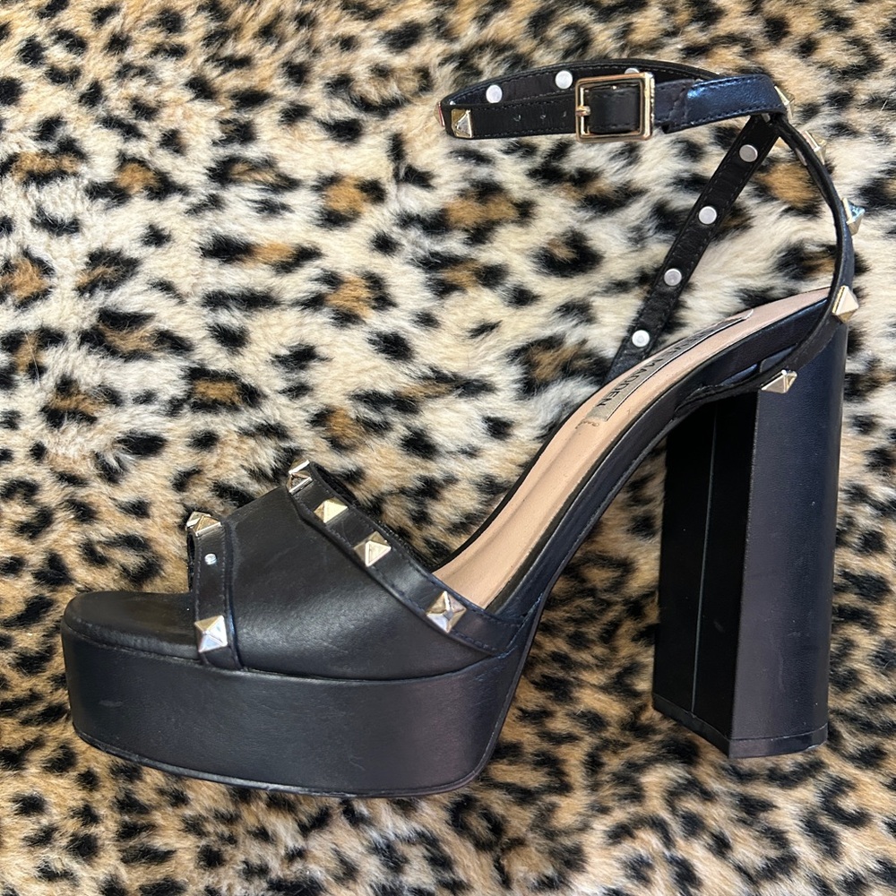 Black Studded Platform Block Heel Sandals - STEVE MADDEN 7
